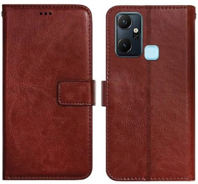 CASETREE Flip Cover for Infinix Smart 6 Plus leather cover(Brown, Grip Case, Pack of: 1)