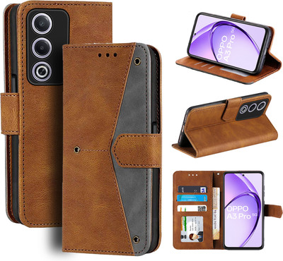 Unistuff Flip Cover for Oppo A3 Pro 5G(Brown, Camera Bump Protector, Pack of: 1)