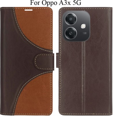 MYSHANZ Flip Cover for Oppo A3X 5G(Brown, Magnetic Case)