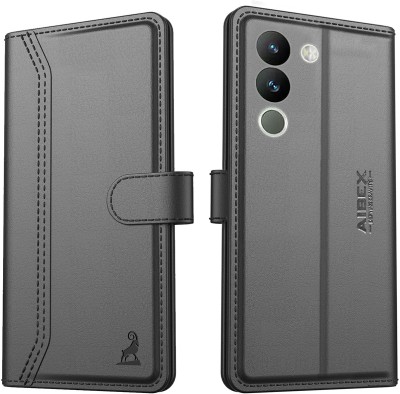 AIBEX Flip Cover for Vivo Y200|Vegan PU Leather |Foldable Stand & Pocket(Black, Cases with Holder, Pack of: 1)