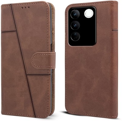 spaziogold Flip Cover for Vivo V27 5G(Premium Leather Material | 360-Degree Protection | Card Slots and Wallet)(Brown, Dual Protection, Pack of: 1)