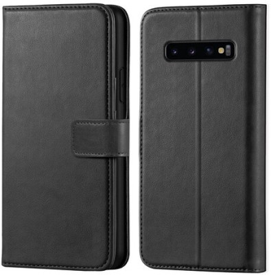 AKSP Flip Cover for Samsung Galaxy S10 Plus Leather Finish(Black, Magnetic Case, Pack of: 1)