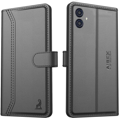 AIBEX Flip Cover for Samsung Galaxy M04 / Samsung Galaxy F04 / Samsung Galaxy A04e|Vegan PU Leather | Stand(Black, Cases with Holder, Pack of: 1)