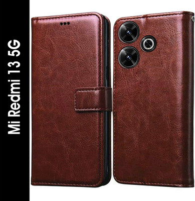 Casotec Flip Cover for Mi Redmi 13 5G, Poco M6 Plus 5G(Brown, Pack of: 1)