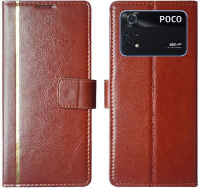 Dhar Flips Flip Cover for POCO X4 Pro 5G(Brown, Magnetic Case, Pack of: 1)