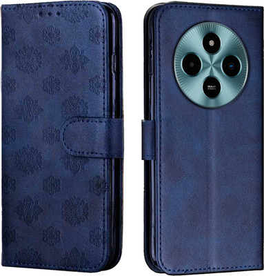 Ascensify Flip Cover for Poco M7 5G Floral Pattern, Magnetic Closure, Shockproof Wallet Case(Blue, Card Holder, Pack of: 1)