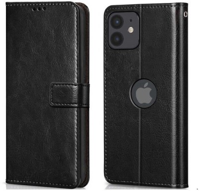 AKSP Flip Cover for Apple iphone 12 Leather Finish(Black, Magnetic Case, Pack of: 1)