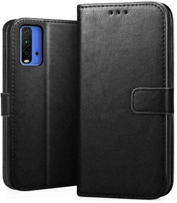 AKSP Flip Cover for Redmi 9 Power Genuine Leather Finish(Black, Dual Protection, Pack of: 1)