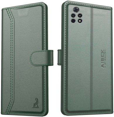 AIBEX Flip Cover for Poco M4 Pro 4G|Vegan PU Leather |Foldable Stand & Pocket(Green, Cases with Holder, Pack of: 1)
