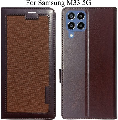 MYSHANZ Flip Cover for Samsung Galaxy M33 5G(Brown, Magnetic Case)