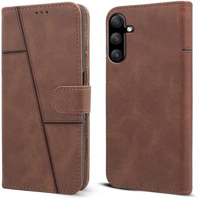 spaziogold Flip Cover for Samsung Galaxy M34 5G(Premium Leather Material | Built-in Stand | Card Slots and Wallet)(Brown, Dual Protection, Pack of: 1)