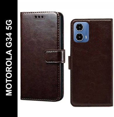 Turncoat Flip Cover for MOTOROLA G34 5G, Moto G34 5G(Brown, Grip Case, Pack of: 1)