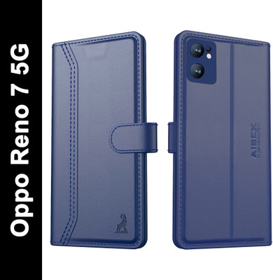 AIBEX Flip Cover for Oppo Reno 7 5G|Premium Leather Finish | Magnetic Closure | Kickstand Feature | Shockproof(Blue, Magnetic Case, Pack of: 1)