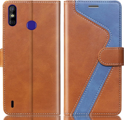 TWIGLO Flip Cover for TECNO SPARK 4 AIR(Brown, Blue, Dual Protection, Pack of: 1)