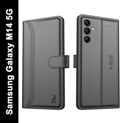 AIBEX Flip Cover for Samsung Galaxy M14 5G|Vegan PU Leather |Foldable Stand & Pocket(Black, Cases with Holder, Pack of: 1)