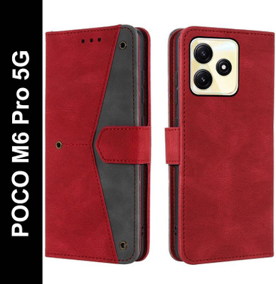 Openbuy Flip Cover for POCO M6 Pro 5G(Red, Magnetic Case, Pack of: 1)