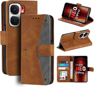 Unistuff Flip Cover for iQOO Neo 9 Pro 5G(Brown, Camera Bump Protector, Pack of: 1)