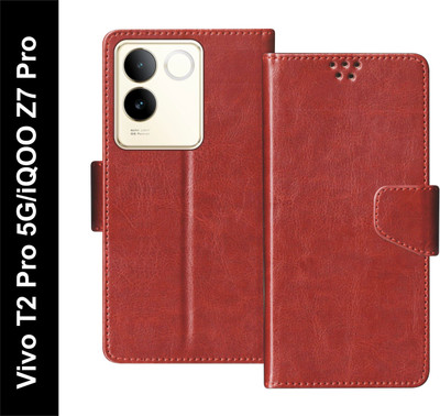 SBMS Flip Cover for iQOO Z7 Pro 5G / Vivo T2 Pro 5G Back Cover Case with Magnatic Closure(Brown, Shock Proof, Pack of: 1)