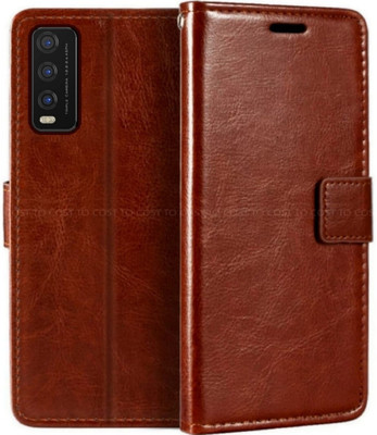 COST TO COST Flip Cover for vivo Y20G, vivo V2037, V2065 Flip Cover(Brown, Dual Protection, Pack of: 1)
