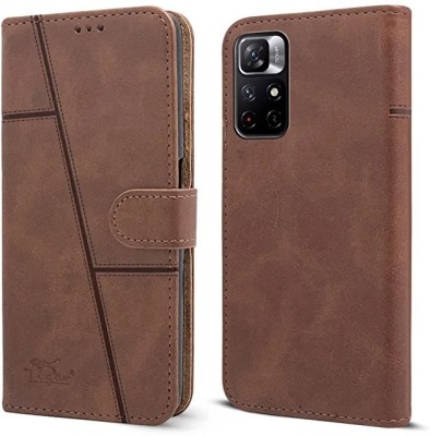 NIMMIKA ENTERPRISES Flip Cover for Poco M4 Pro 5G/Mi Redmi Note 11T 5G(Premium Leather Material | 360-degree protection)(Brown, Dual Protection, Pack of: 1)