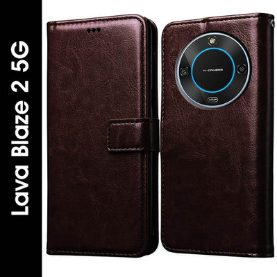 Flipkart SmartBuy Flip Cover for Lava Blaze 2 5G(Brown, Pack of: 1)