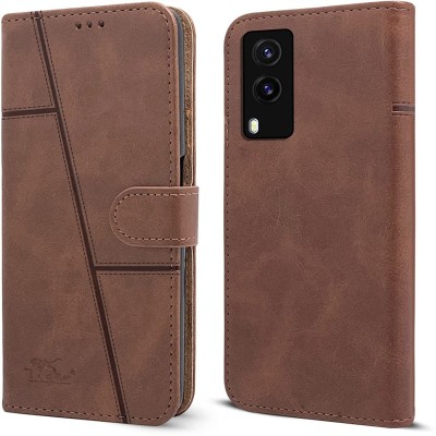 NIMMIKA ENTERPRISES Flip Cover for Vivo V21E 5G(Premium leather material | 360-degree protection | Card slots and pockets)(Brown, Dual Protection, Pack of: 1)