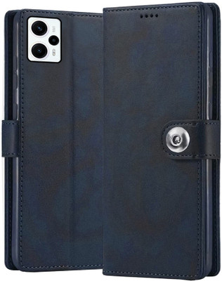 Luxury Counter Flip Cover for Poco F5 5G | Premium Luxury Button Design Magnetic Back Cover(Blue, Shock Proof, Pack of: 1)