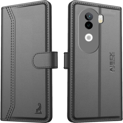 AIBEX Flip Cover for Vivo V40e 5G / iQOO Z9s 5G|Premium Leather Finish | Magnetic Closure | Kickstand Feature(Black, Magnetic Case, Pack of: 1)