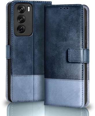 SESS XUSIVE Flip Cover for Oppo Reno 12 Pro 5G -Dual-Color Leather Finish Wallet - Sky Blue(Multicolor, Dual Protection)
