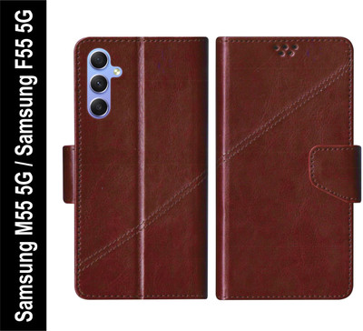 SBMS Flip Cover for Samsung Galaxy M55 5G / Samsung Galaxy F55 5G(Brown, Shock Proof, Pack of: 1)