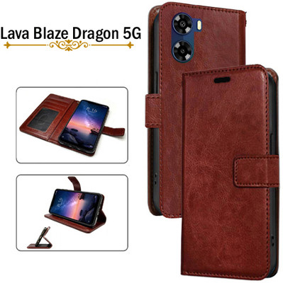 Cutemart Flip Cover for Lava Blaze Dragon 5G(Brown, Pack of: 1)