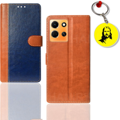 HANIRY Flip Cover for Infinix Note 30 5G pouch cover | X6711 pouch cover | Free Jesus Keychain | Blue, Brown(Blue, Magnetic Case, Pack of: 1)