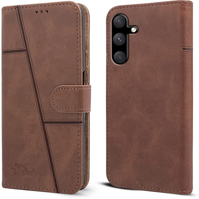 NIMMIKA ENTERPRISES Flip Cover for Samsung Galaxy A56 5G(Premium Leather Material | 360-degree protection | Stand Feature)(Brown, Dual Protection, Pack of: 1)