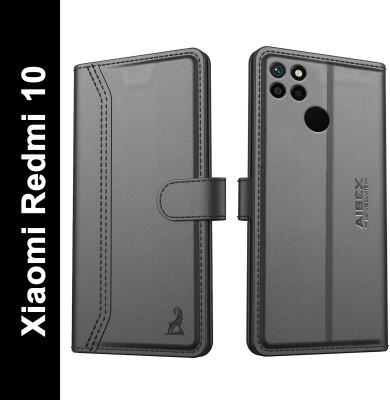 AIBEX Flip Cover for Xiaomi Redmi 10|Vegan PU Leather |Foldable Stand & Pocket(Black, Cases with Holder, Pack of: 1)