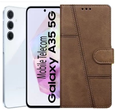 S-Softline Flip Cover for Samsung Galaxy A35 5G, Gloss Finish PU Leather Case(Brown, Pack of: 1)