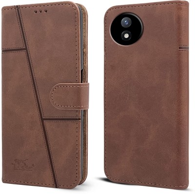 NIMMIKA ENTERPRISES Flip Cover for Vivo Y02 (Premium leather material | Card slots and pockets | 360-degree protection)(Brown, Dual Protection, Pack of: 1)