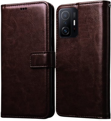 Never Late Flip Cover for Mi Redmi 11 T Pro(Brown, Grip Case, Pack of: 1)