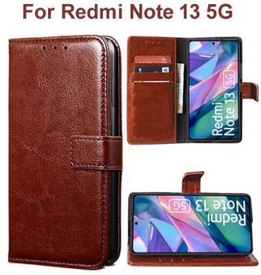 Hoverkraft Flip Cover for Redmi Note 13 5G(Brown, Dual Protection, Pack of: 1)