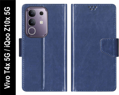 SBMS Flip Cover for Vivo T4x 5G / iQOO Z10x 5G Back Cover Case with Magnatic Closure(Blue, Shock Proof, Pack of: 1)