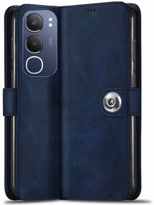 SESS XUSIVE Flip Cover for Vivo Y29 5G Designer Button Flip Cover - Button Blue(Brown, Dual Protection)