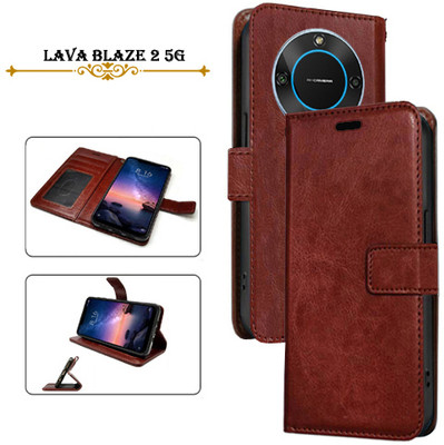 Cutemart Flip Cover for Lava Blaze 2 5G(Brown, Pack of: 1)