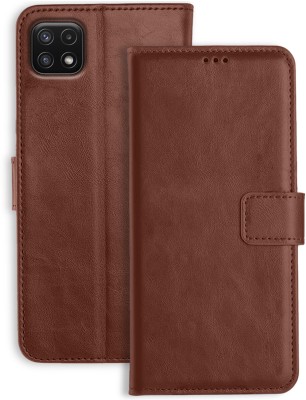 Genron Flip Cover for Samsung A22 5G(Brown, Dual Protection, Pack of: 1)