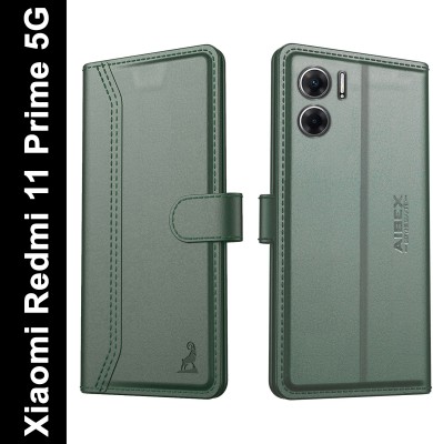 AIBEX Flip Cover for Xiaomi Redmi 11 Prime 5G|Vegan PU Leather |Foldable Stand & Pocket(Green, Cases with Holder, Pack of: 1)