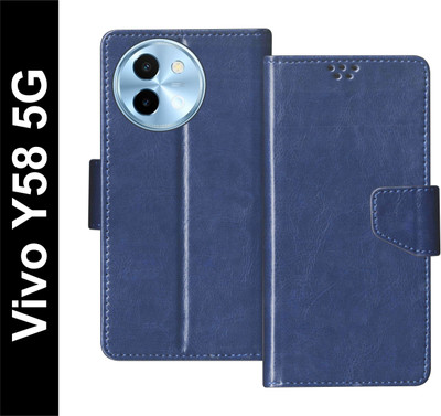 SBMS Flip Cover for Vivo Y58 5G Back Cover Case with Magnatic Closure | Inbuilt Stand | Card & Money Pocket(Blue, Shock Proof, Pack of: 1)
