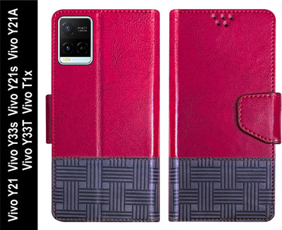 Telecase Flip Cover for Vivo Y21 / Vivo Y33s / Vivo Y21s / Vivo Y21A / Vivo Y33T / Vivo T1x Back Cover(Red, Shock Proof, Pack of: 1)
