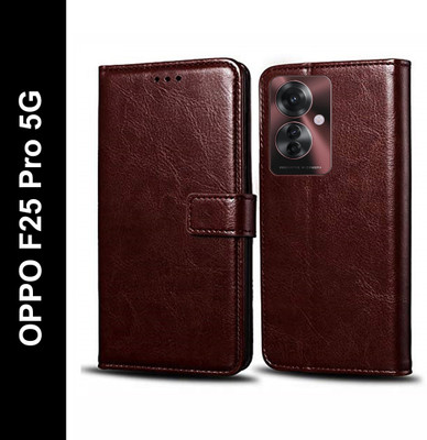 Cockcrow Flip Cover for OPPO F25 Pro 5G(Brown, Shock Proof, Pack of: 1)