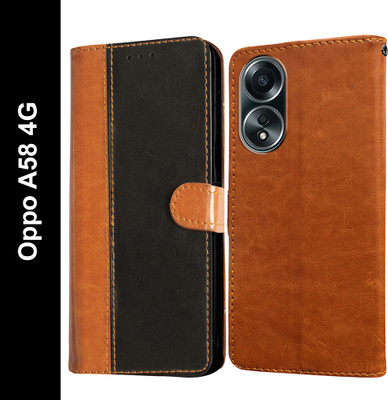 Casotec Flip Cover for Oppo A58 4G(Black, Brown, Pack of: 1)