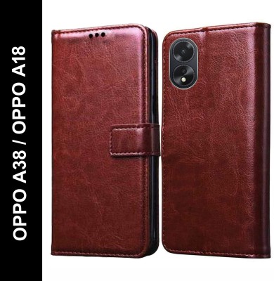 Cockcrow Flip Cover for OPPO A38, OPPO A18(Brown, Shock Proof, Pack of: 1)