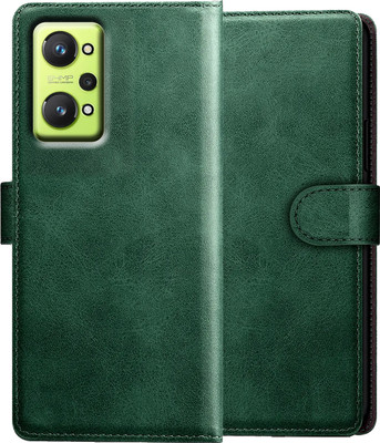 PFOAM Flip Cover for REALME GT NEO 2 |Vegan PU Leather |Foldable Stand & Pocket |Magnetic Closure(Green, Dual Protection, Pack of: 1)