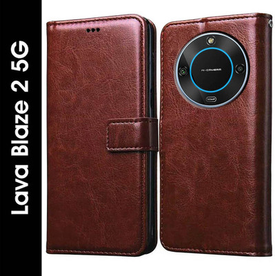 Flipkart SmartBuy Flip Cover for Lava Blaze 2 5G(Brown, Pack of: 1)